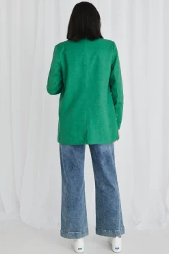 Stories be Told Demi Palm Green Linen Single Breasted Longline Blazer