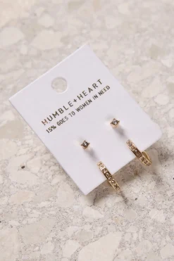 Humble + Heart Diamante Hoop Stud Set Gold Earrings