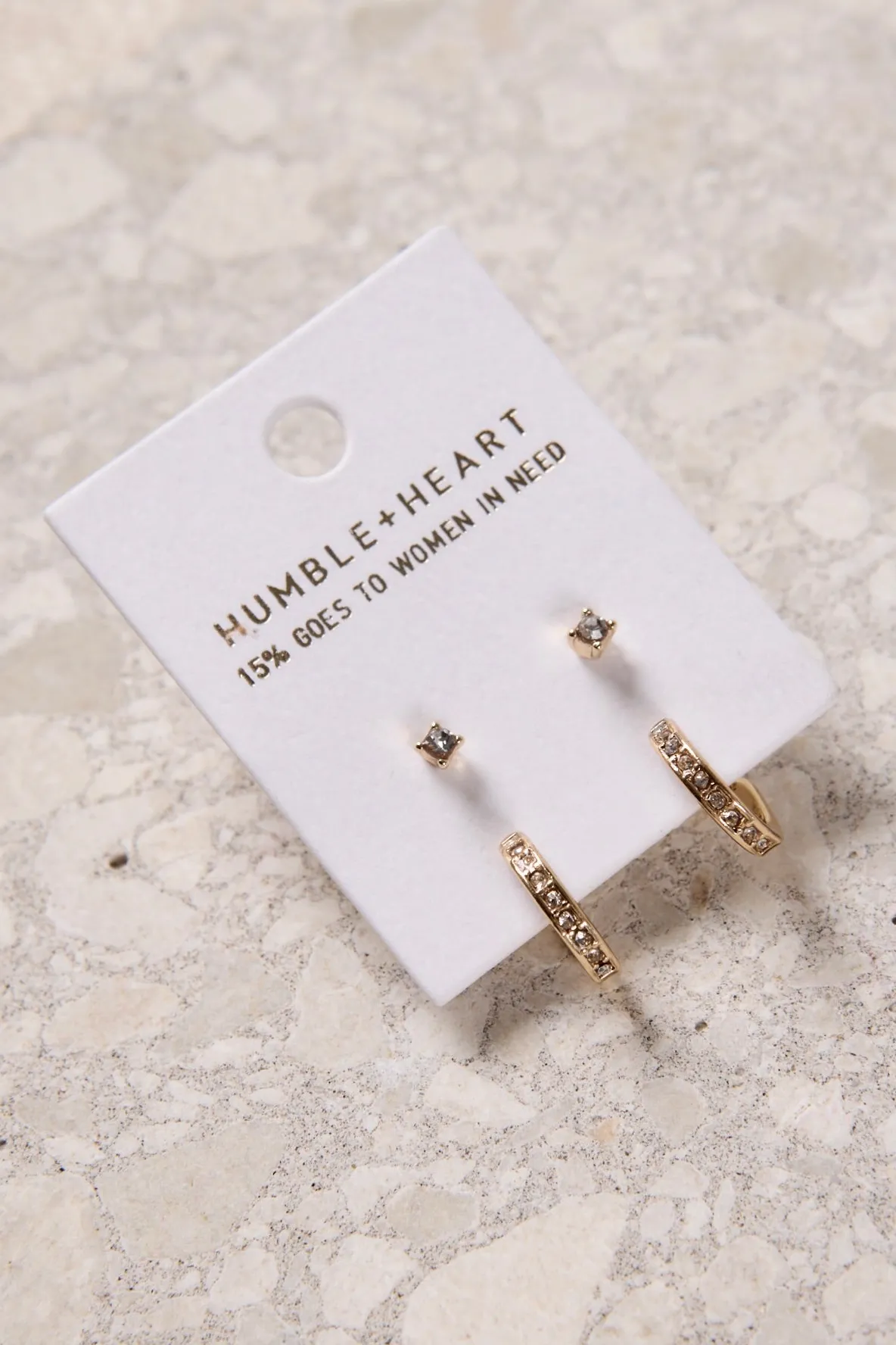 Humble + Heart Diamante Hoop Stud Set Gold Earrings