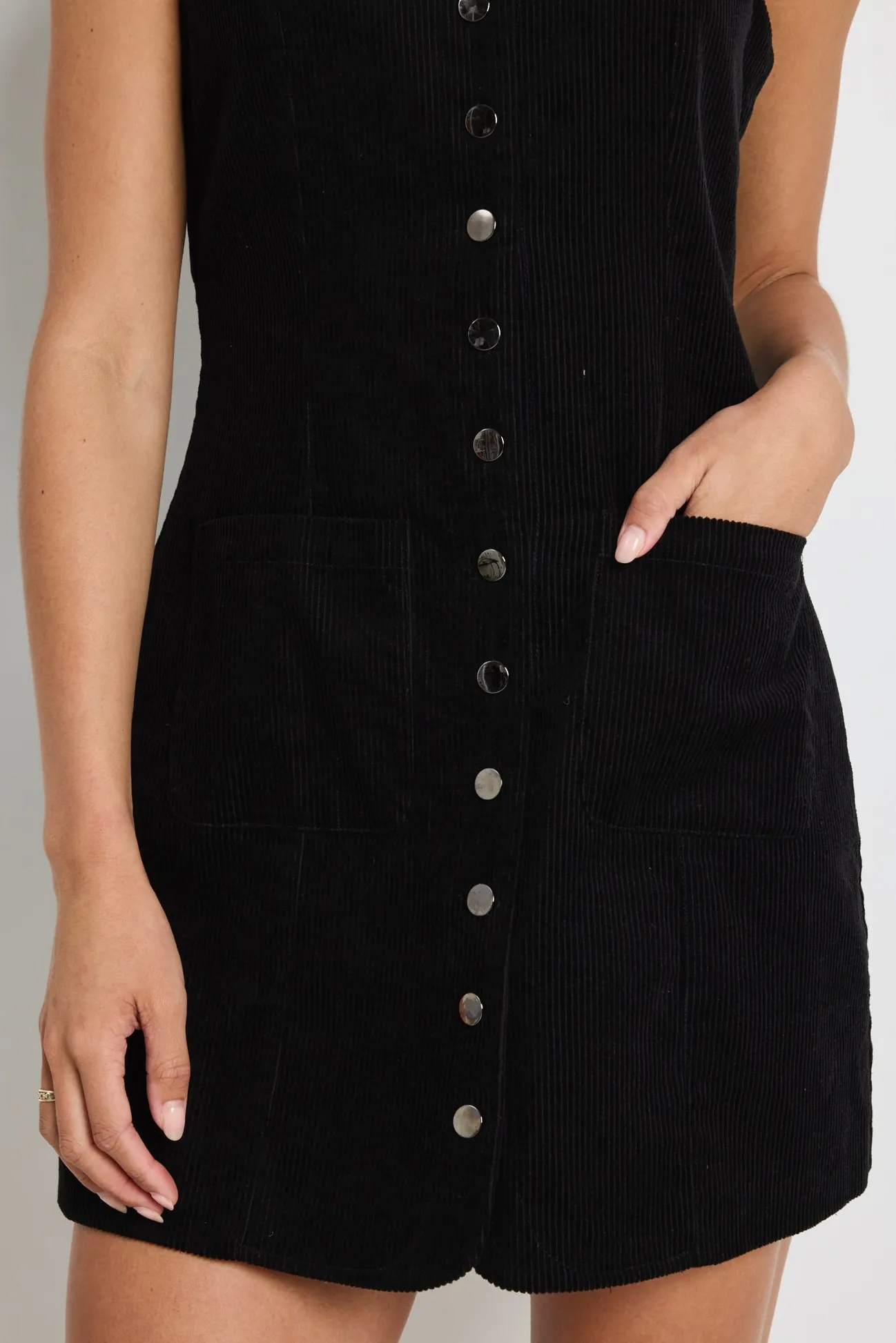 Among the Brave Direction Black Cord Mini Vest Dress