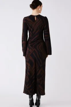 Esmaee District Chocolate Print LS Maxi Dress