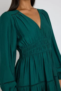 By Rosa. Divine Forest Balloon Sleeve Tiered Maxi Dress
