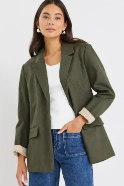 Ivy + Jack Dock Khaki Ramie Rolled Sleeve Blazer