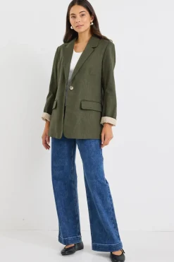 Ivy + Jack Dock Khaki Ramie Rolled Sleeve Blazer