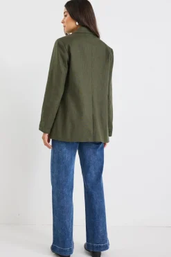 Ivy + Jack Dock Khaki Ramie Rolled Sleeve Blazer