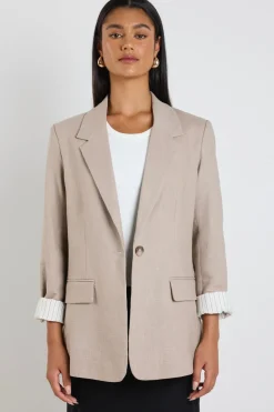 Ivy + Jack Dock Taupe Ramie Rolled Sleeve Blazer