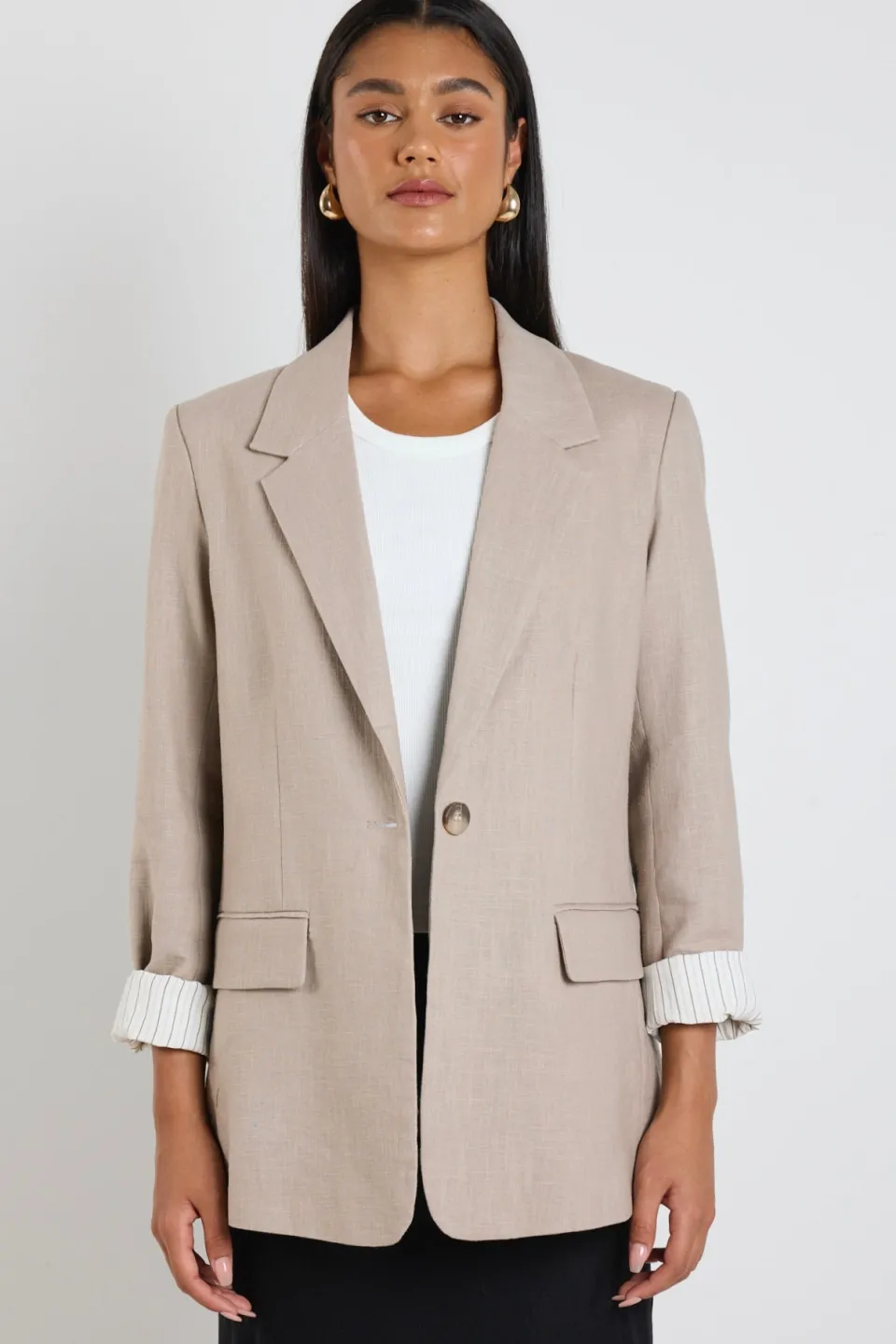 Ivy + Jack Dock Taupe Ramie Rolled Sleeve Blazer