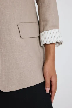 Ivy + Jack Dock Taupe Ramie Rolled Sleeve Blazer
