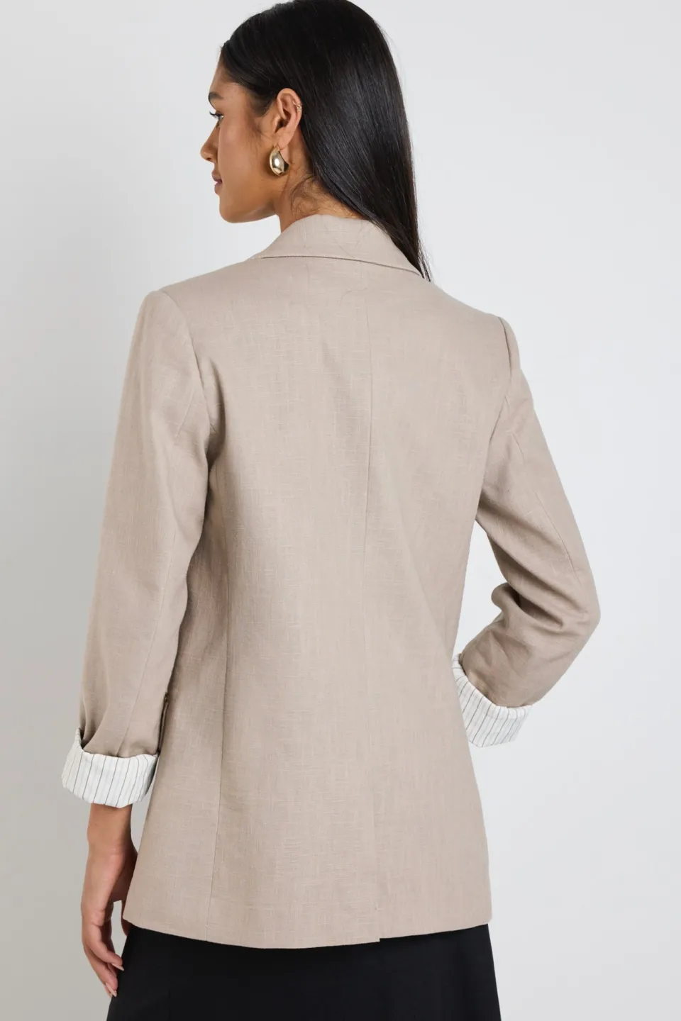 Ivy + Jack Dock Taupe Ramie Rolled Sleeve Blazer