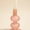 Willow u0026 Mae Double Bubble Frosted Pink 14cm Glass Taper Candle Holder