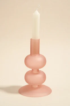 Willow u0026 Mae Double Bubble Frosted Pink 14cm Glass Taper Candle Holder