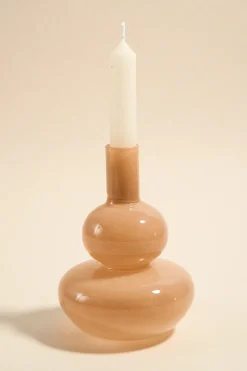 Willow u0026 Mae Double Bubble Milky Beige 17cm Glass Taper Candle Holder