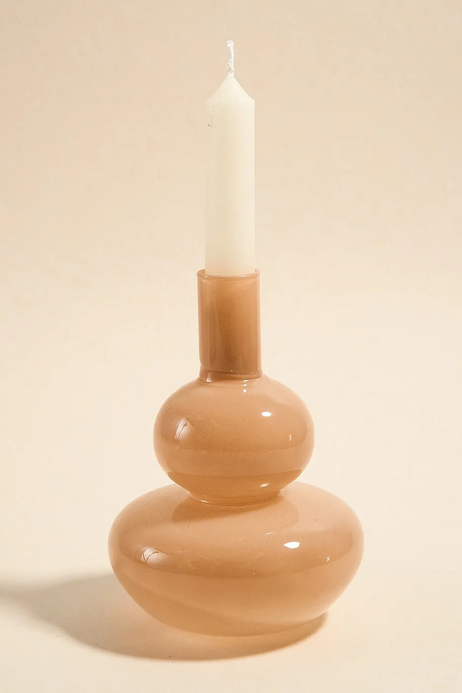 Willow u0026 Mae Double Bubble Milky Beige 17cm Glass Taper Candle Holder