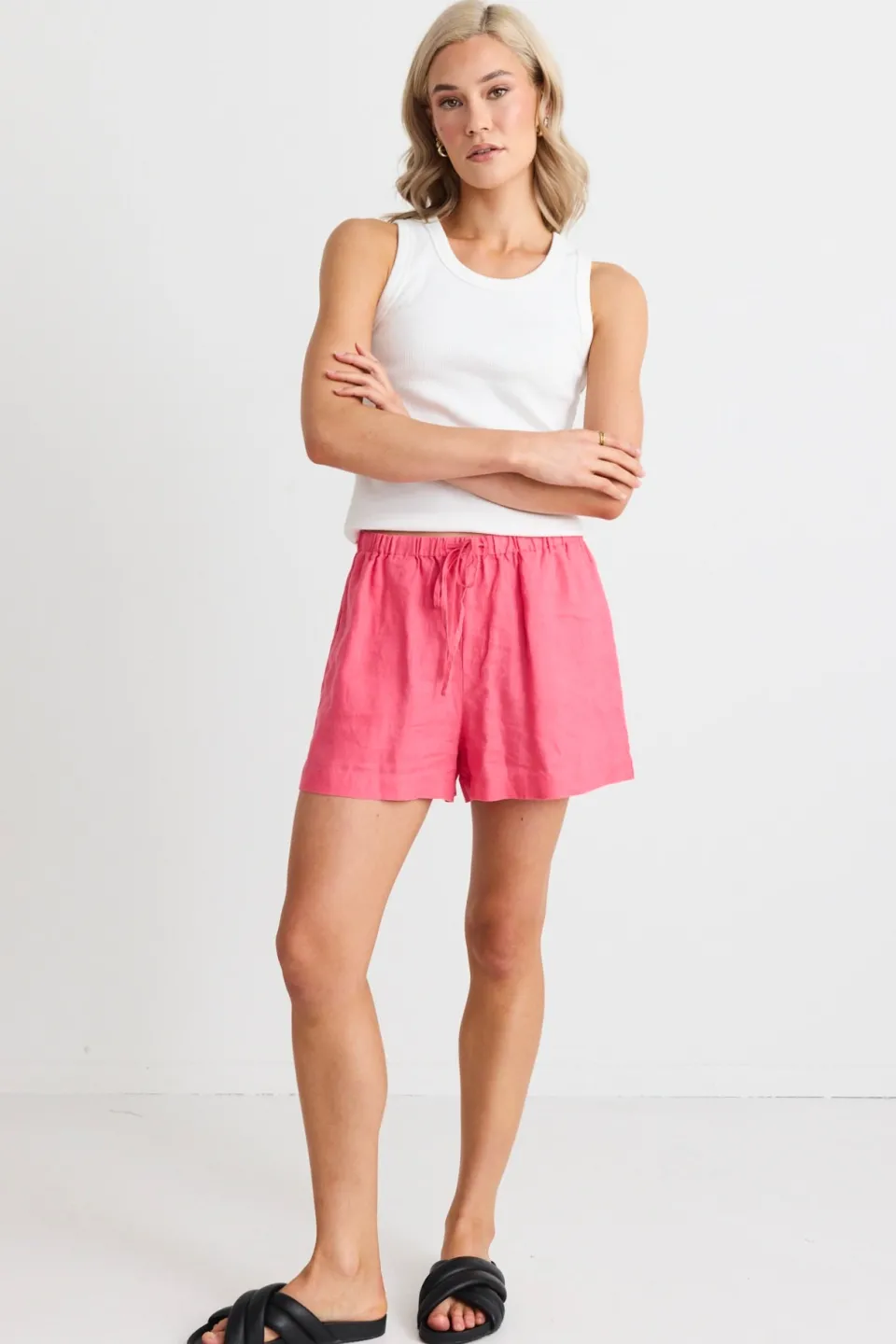 RE:UNION Label Drift Fuchsia Linen Pull On Shorts