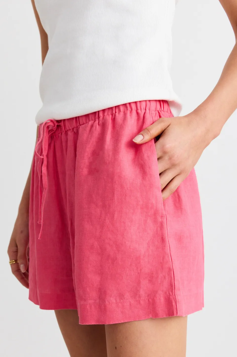 RE:UNION Label Drift Fuchsia Linen Pull On Shorts