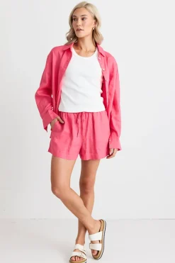 RE:UNION Label Drift Fuchsia Linen Pull On Shorts