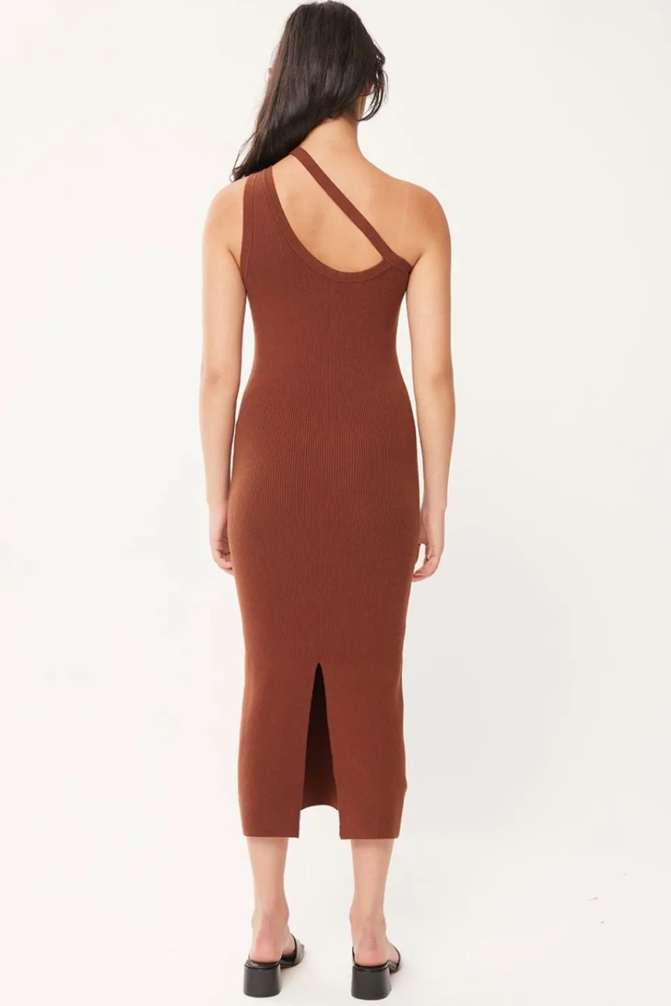 Huffer Dusk Brown One Shoulder Knit Midi Dress