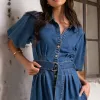 Among the Brave Dusk Storm Blue Denim Puff Sleeve Maxi Shirt Dress