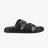 Solsana Eastwood Black Studded Gold Buckle Slide