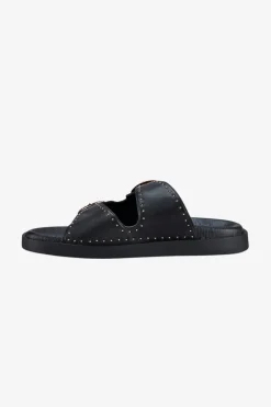 Solsana Eastwood Black Studded Gold Buckle Slide