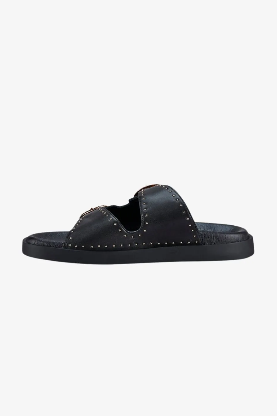 Solsana Eastwood Black Studded Gold Buckle Slide