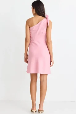 Georgia Mae Ecstatic Blush Linen Blend One Shoulder Bow Mini Dress