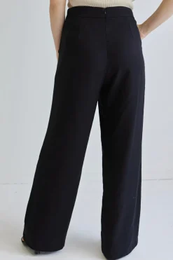 Among the Brave Effortless Black Viscose Deep Band Wide Leg Pant