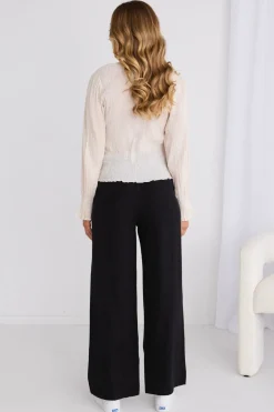 Among the Brave Effortless Black Viscose Deep Band Wide Leg Pant