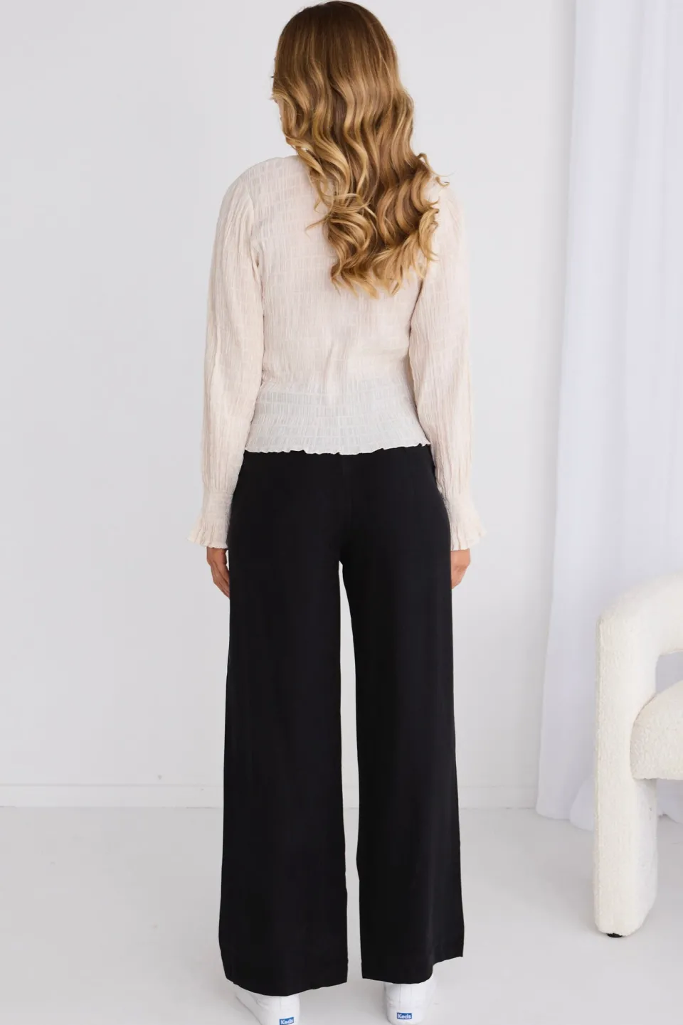 Among the Brave Effortless Black Viscose Deep Band Wide Leg Pant