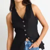 Among the Brave Eiffel Black Linen Viscose Fitted Longline Vest