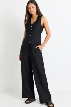 Among the Brave Eiffel Black Linen Viscose Fitted Longline Vest