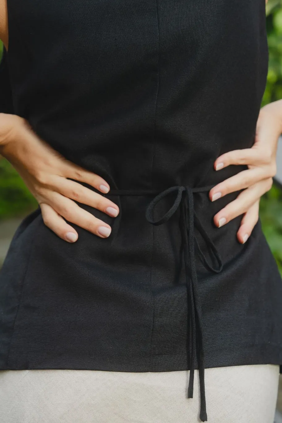 Among the Brave Eiffel Black Linen Viscose Fitted Longline Vest