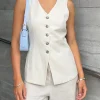 Among the Brave Eiffel Natural Linen Viscose Fitted Longline Vest