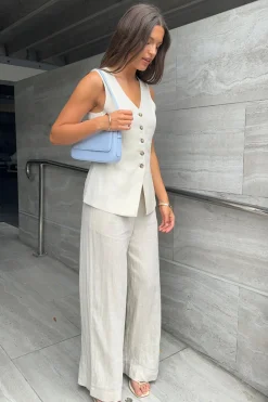 Among the Brave Eiffel Natural Linen Viscose Fitted Longline Vest