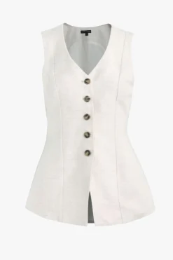 Among the Brave Eiffel Natural Linen Viscose Fitted Longline Vest
