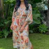 Ketz-Ke Elba Peach Paisley Mid Sleeve Midi Dress
