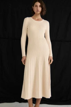 Staple The Label Elena Vanilla Rib Knit LS Midi Dress