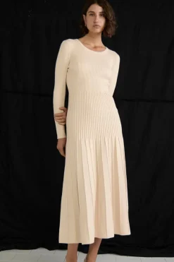 Staple The Label Elena Vanilla Rib Knit LS Midi Dress