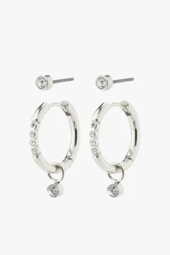 Pilgrim Elna Crystal Hoop Silver Set 2 Recycled Earrings
