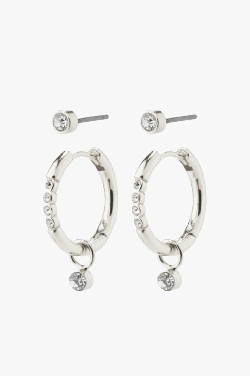 Pilgrim Elna Crystal Hoop Silver Set 2 Recycled Earrings