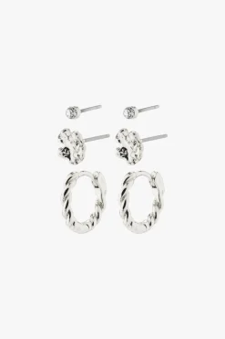 Pilgrim Emanuelle Silver Crystal EOL Stud + Hoop Earring set 3