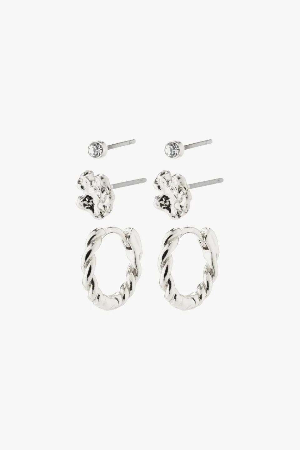 Pilgrim Emanuelle Silver Crystal EOL Stud + Hoop Earring set 3
