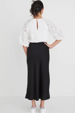 Ivy + Jack Embellish White Broidery Anglaise Cropped Puff Sleeve Top