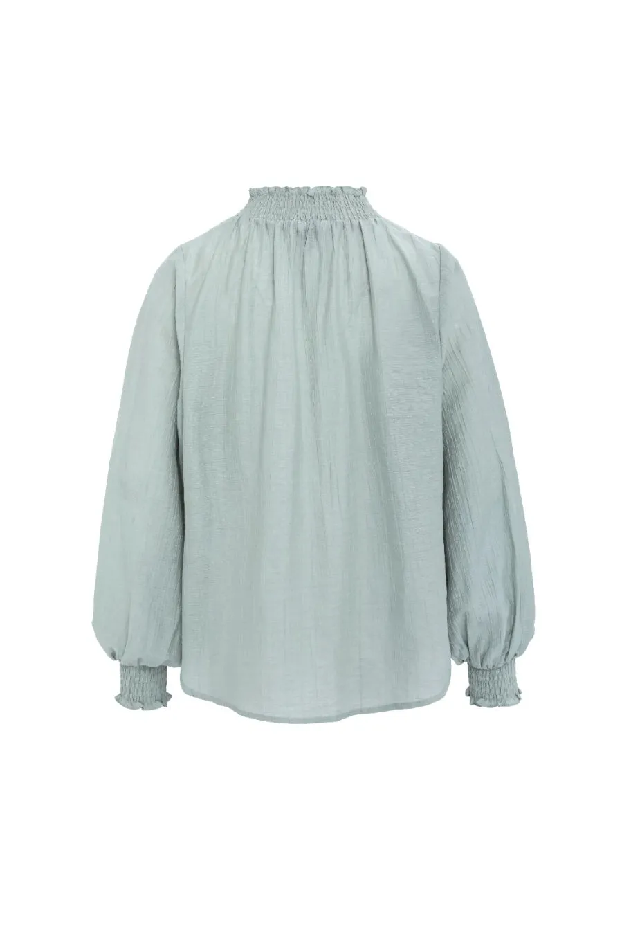Among the Brave Embrace Sage Crinkle LS High Neck Shirred Puff Sleeve Top