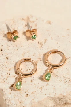 Humble + Heart Emerald Huggie Stud Set