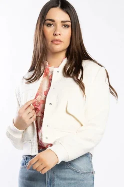 Drama The Label Emily Ivory Cropped Bomber Jacket