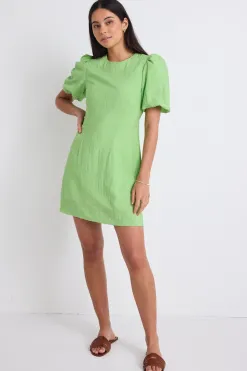 Stories be Told Emory Apple Puff Sleeve Tie Mini Dress