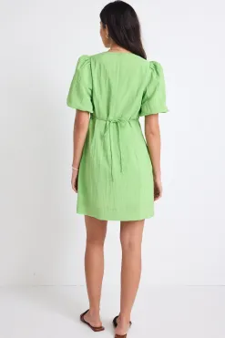 Stories be Told Emory Apple Puff Sleeve Tie Mini Dress