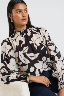Ivy + Jack Emphatic Black Floral High Neck LS Top