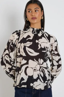 Ivy + Jack Emphatic Black Floral High Neck LS Top